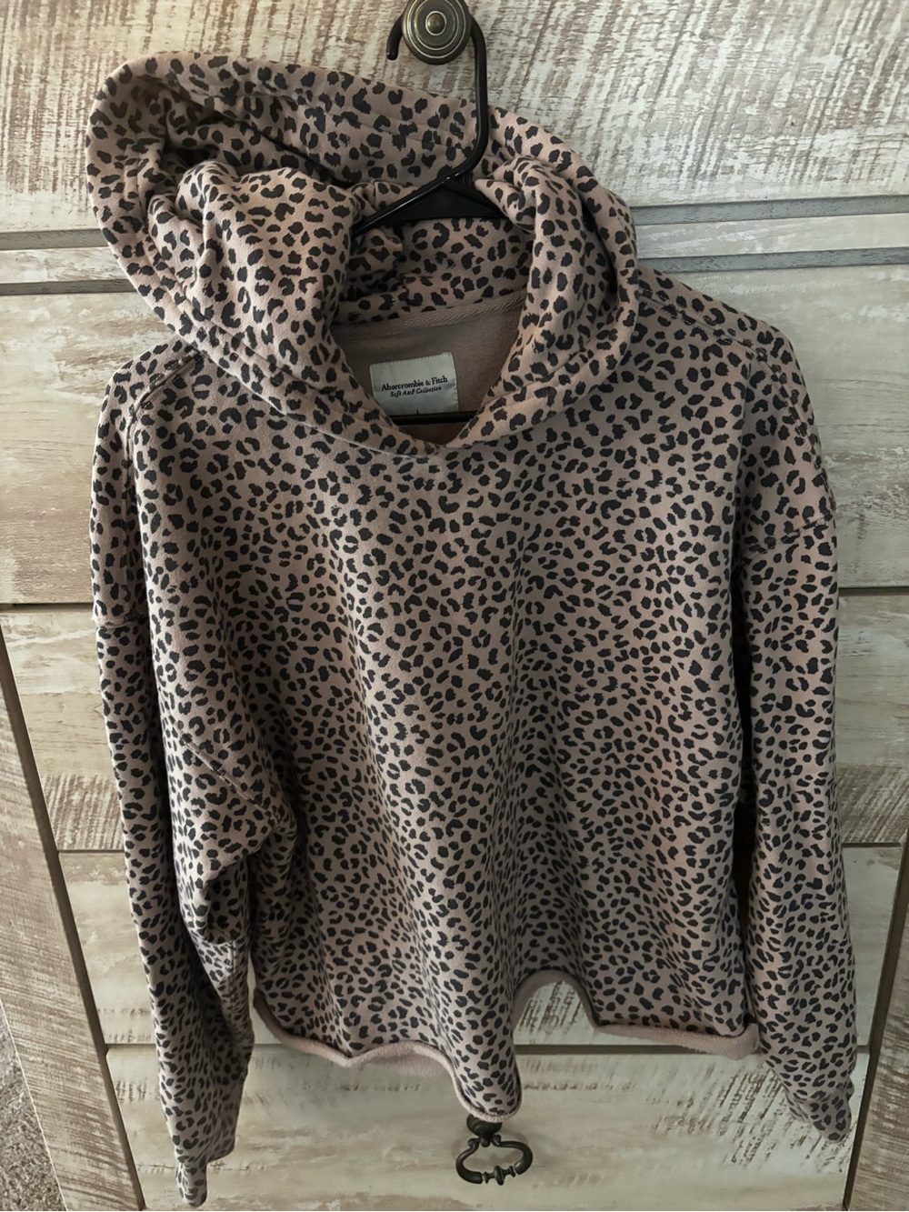 Abercrombie & Fitch Taupe Leopard Print cropped hoodie